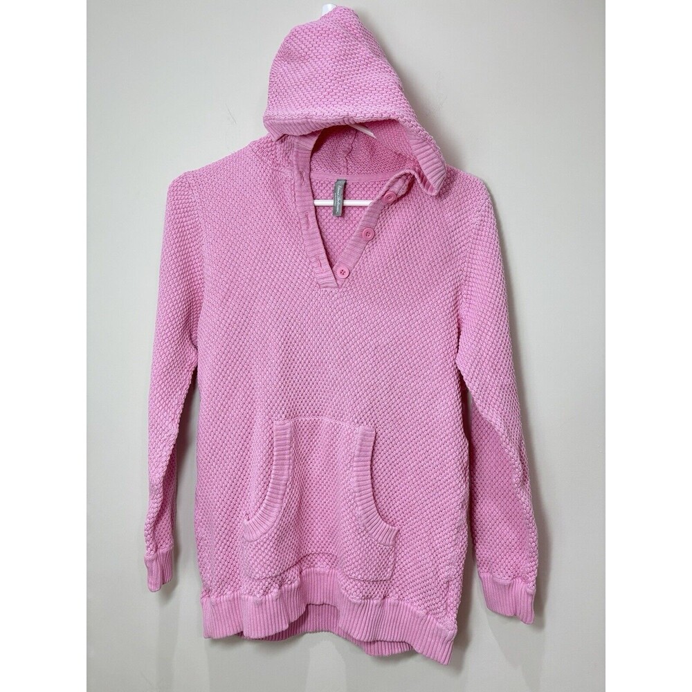 Hanna Anderson Hoodie Sweater Women S Pink Combed Cotton Waffle Knit Beachy